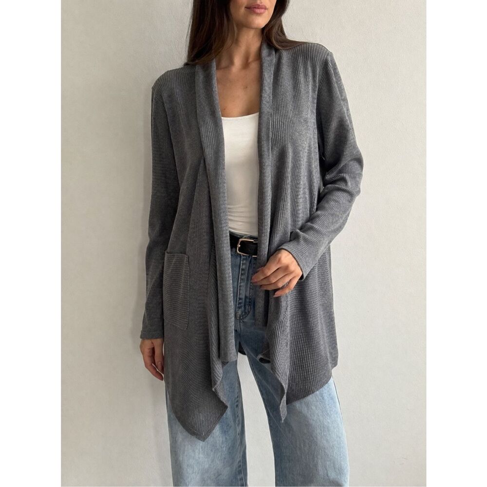 NWT St. John’s Bay Gray Open Front Cardigan Cotton XL